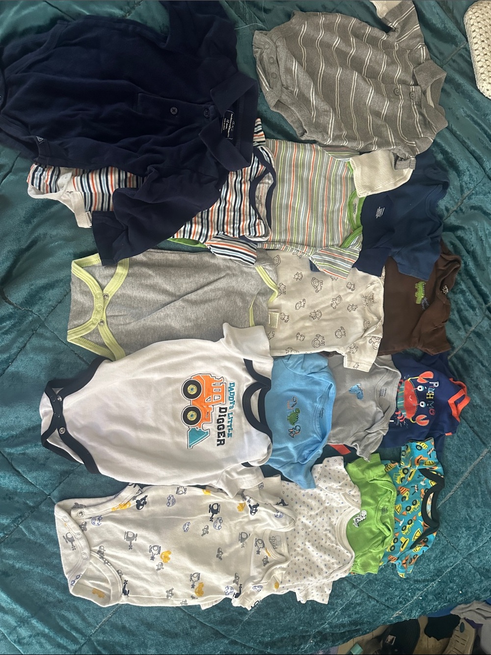 Baby Boys Mixed Onesie Lots - Navy, Gray, White, Blue & Green